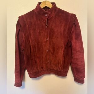 Vintage 1980s maroon suede leather bomber-style jacket